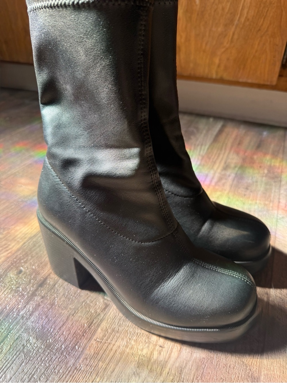 Soda Black Platform Mid-Calf Booties